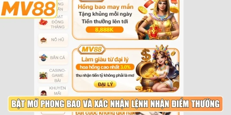 Bật mở phong bao và xác nhận lệnh nhận điểm thưởng cho newbie